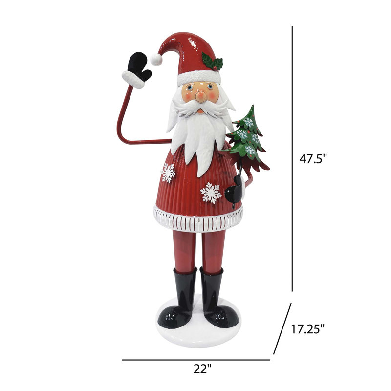 Joyeux père Noël tenant un arbre et agitant