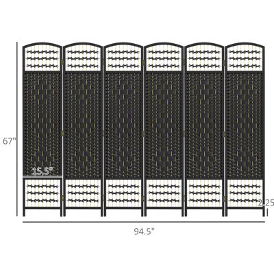 Paravent 6 panneaux pliable, paravent 5,6 pi, cloison en fibre Black Wave, pour salon, chambre à coucher, paravent double côté bureau