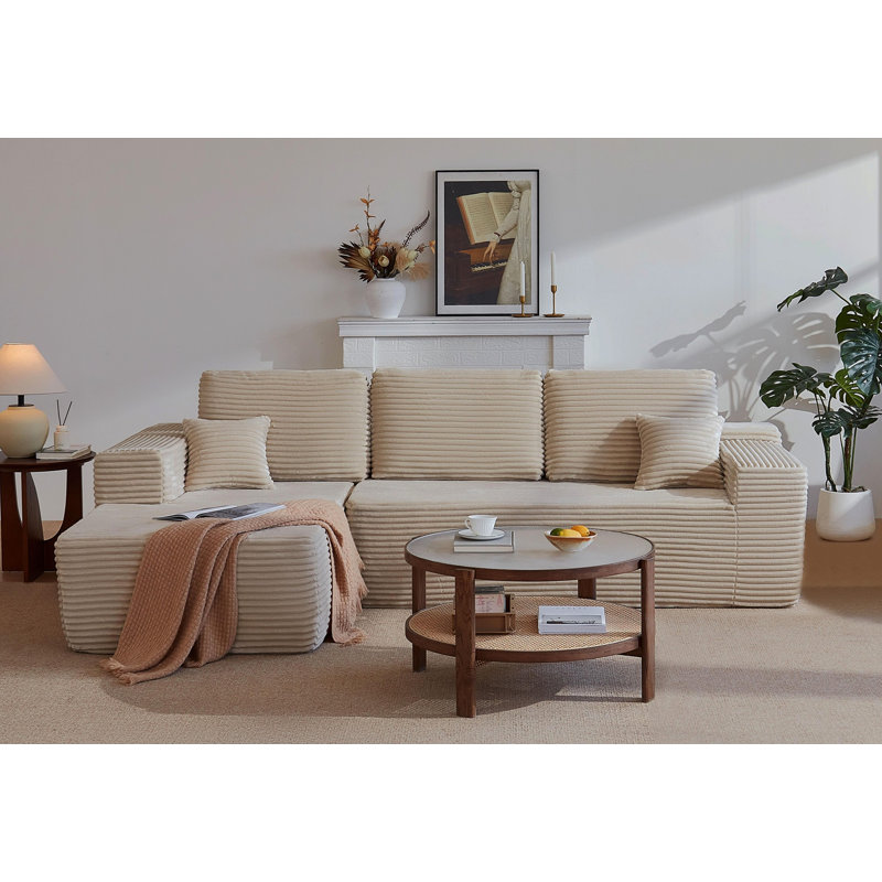 Canapé modulaire 104 po avec méridienne en L 104 po, canapé modulaire moderne avec assise profonde, canapé rembourré pour la chambre à coucher du salon, aucun assemblage requis, (tissu moelleux), beige