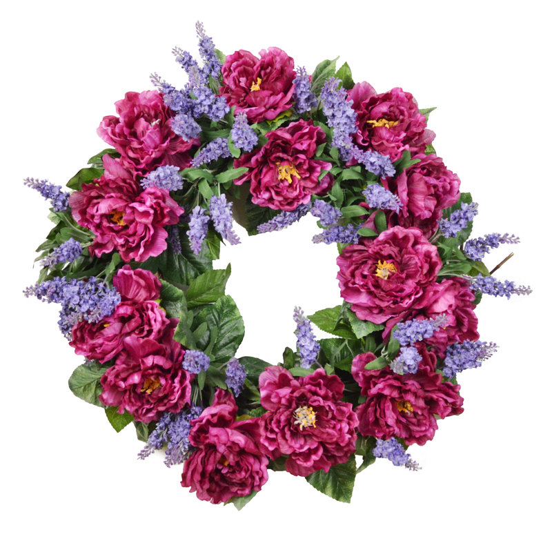 22" Grapevine Wreath With Peonies And Heather, 22" x 22"
