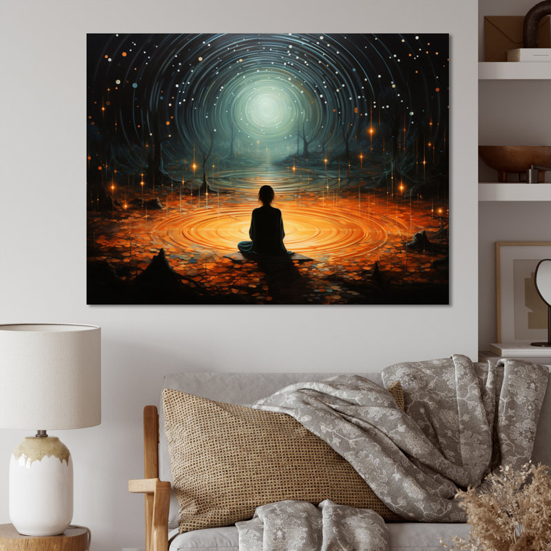 Orange Teal Meditation Stillness Within Pointillism - Spiritual Canvas Wall Art, H 12 po x l 20 po, Toile tendue