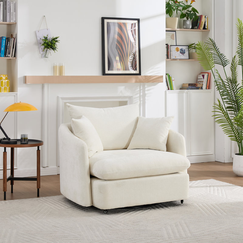 Fauteuil pivotant moderne surdimensionné simple de 46,1 po avec 3 coussins, Beige