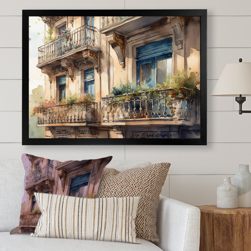 «Rufe Barcelona Old World Charm II», reproduction sur toile, Cadre photo noir, H 12 po x l 20 po x P 1 po