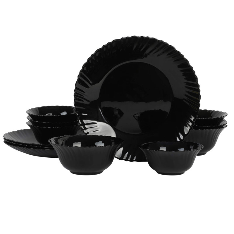 Service de table 12 pièces Ultra By Gibson Bandini, noir, verre opale