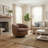 Upholstered Brown Faux Leather Swivel Barrel Chair Recessed Arms With Solid Wood Base-1574842057