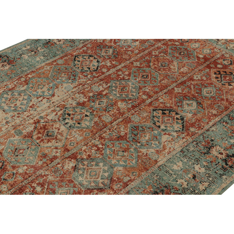 Rug & Kilim’S Distressed Rug In Rust, Beige And Teal Tribal Medallions, Rectangle 5' x 7'
