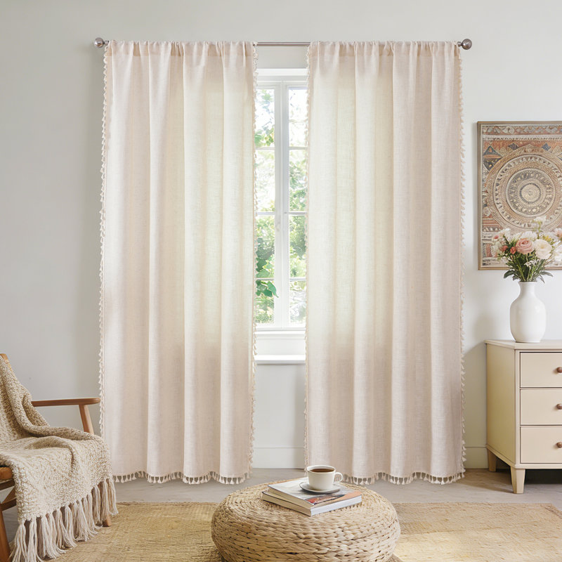 Paire de rideaux semi-transparents Bohemian Farmhouse, Beige, L 52 po x L 84 po