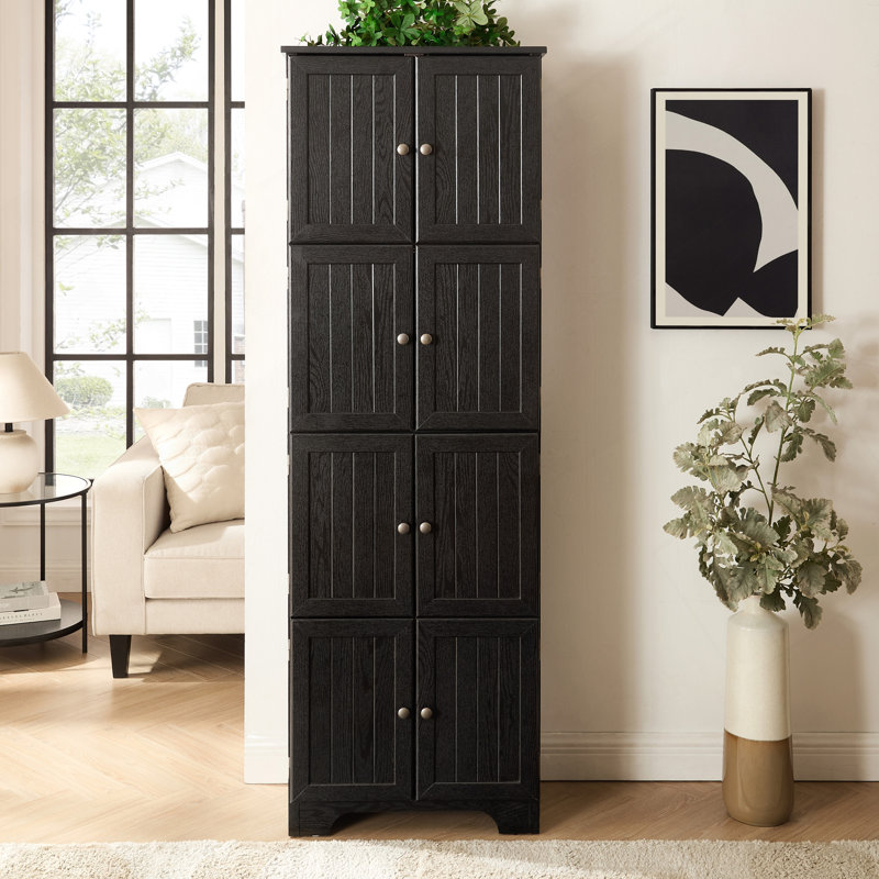72.4" Tall Storage Cabinet Tall Storage Cabinet With 8 Doors And 4 Shelves ,Bookshelf Living Room, Kitchen, Dining Room, Office  Freestanding Storage Cabinet, BLK