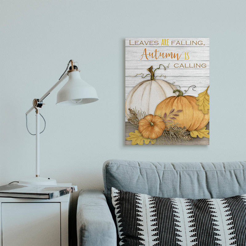 «Leaves Falling Autumn Calling Quote Farm Harvest» par Gail Green - impression d'art textuel, H 30 po x l 24 po x 1,5 po