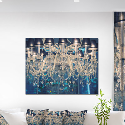 Vintage Blue Crystal Chandelier Canvas Wall Art - Crystal Chandelier