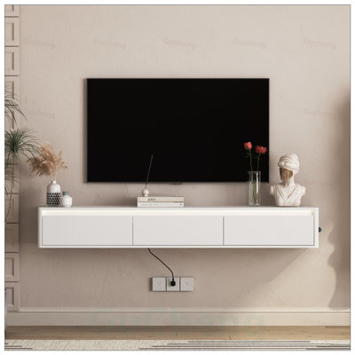 Floating Wall Mounted TV Stand with LED Lights, Power Outlets, and Storage Cabinet for Modern Living Rooms