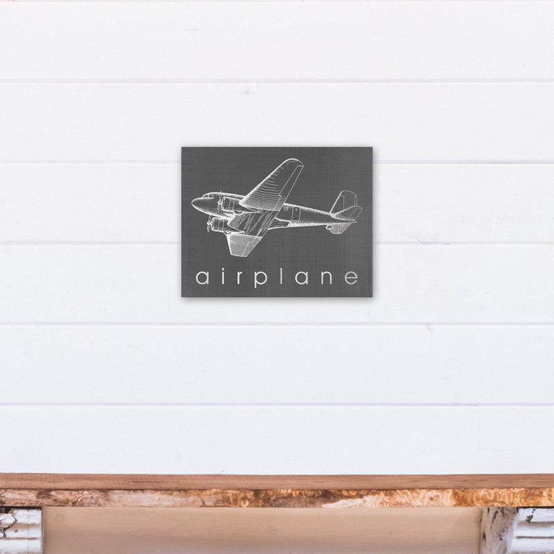 Art sur toile croquis avion Flara, H 11 po x l 14 po x P 1,25 po, Gris