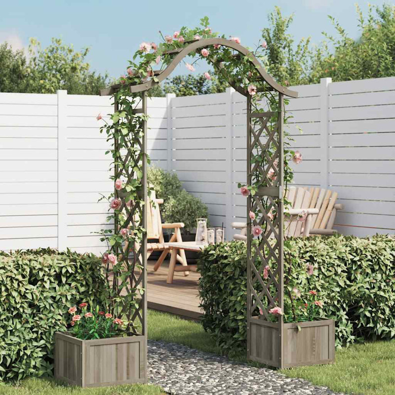 Grand treillis décoratif d'extérieur en bois massif, Gris