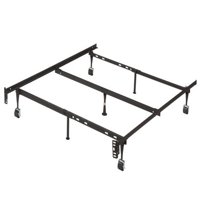 Structure de lit réglable en métal robuste à 7 pieds - grand / double / simple XL / simple / simple TG, rail de support central, roues verrouillables, silencieux, assemblage facile - support pour sommier et matelas