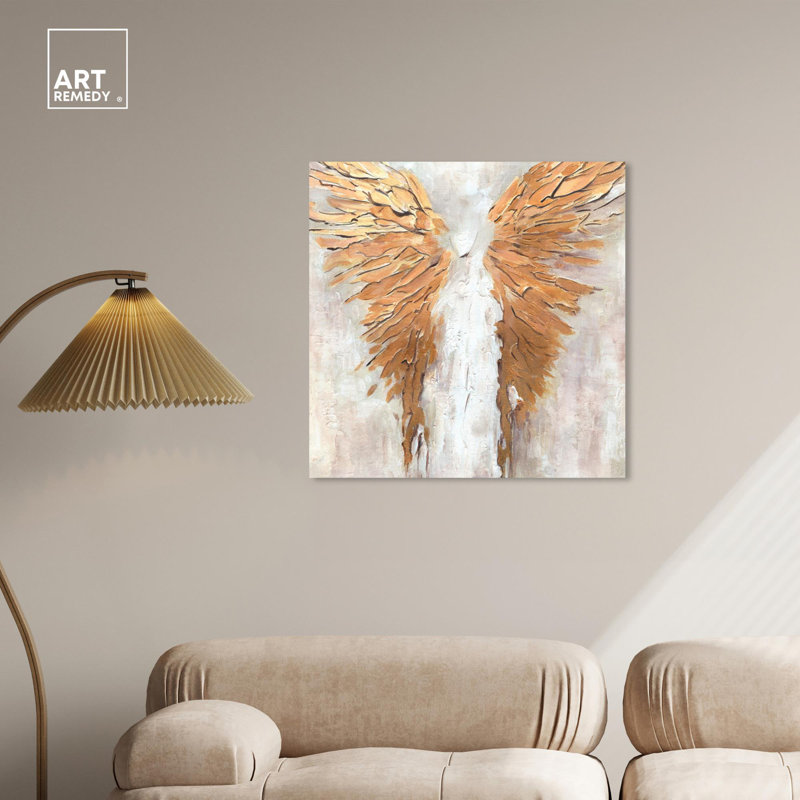 Art mural doré blanc sur toile Golden Wings par Art Remedy, Toile tendue, H 30 po x l 30 po
