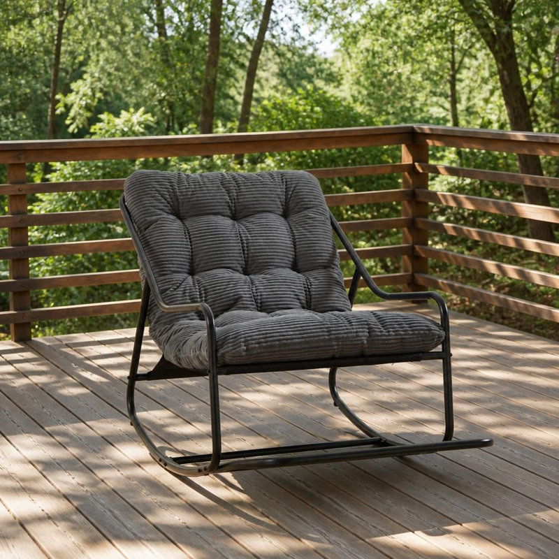 Chaise berçante d'extérieur avec coussin épais à haute densité, mouvement à bascule réglable, structure robuste en acier thermolaqué, capacité de poids de 300 lb