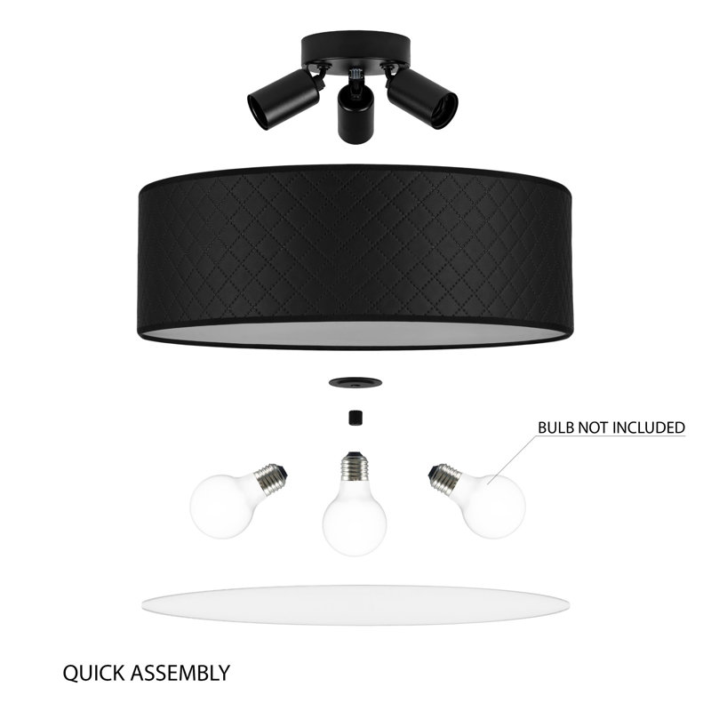 Trece Fabric Flush Mount, Black, 20cm H x 45cm W x 45cm D