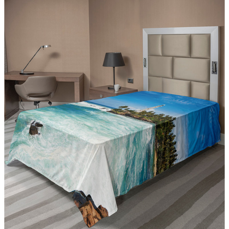 Drap de dessus de phare Ambesonne Palms Beach Seaside TwinXL bleu blanc vert