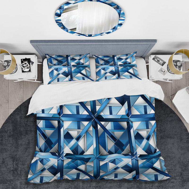 Blue and White Tiles Symmetry II - Ensemble de housse de couette géométrique