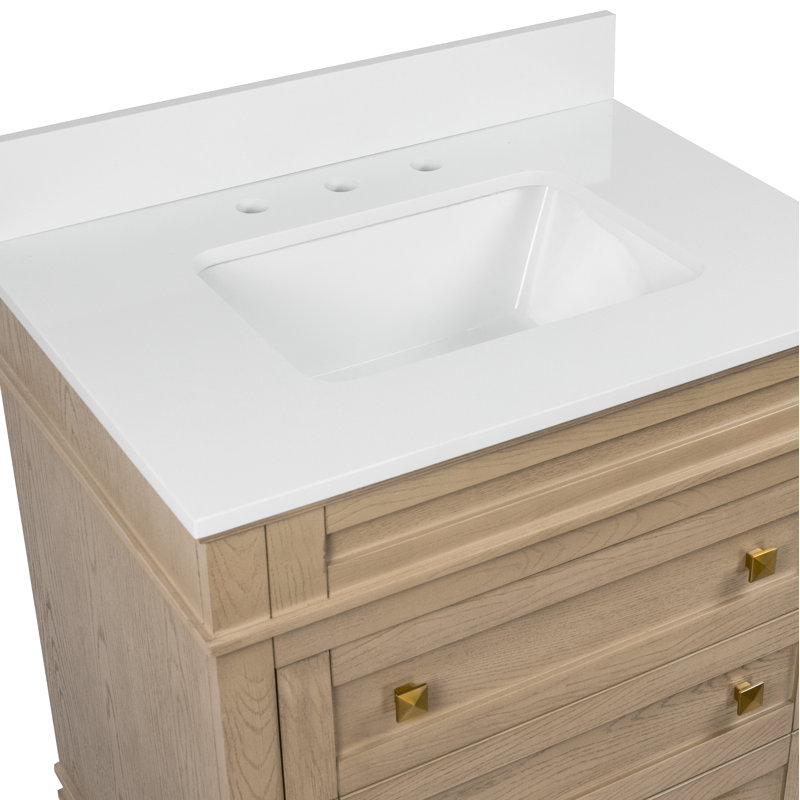 Ensemble de meuble-lavabo simple 30 po Francfort, Blanc d'ingénierie, Chêne gris-beige