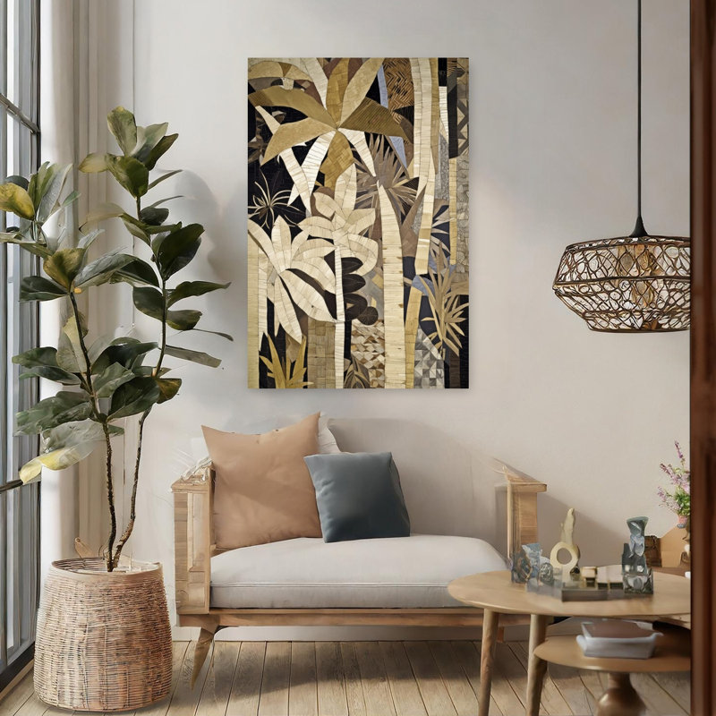 Art contemporain contemporain, paysage géométrique de forêt de bambou abstrait, H 48 po x l 32 po