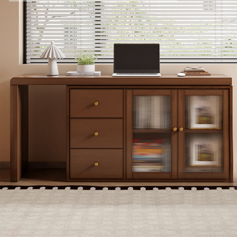 Bureau de direction rectangulaire en bois massif avec tiroirs Walnut, H 29,53 po x l 55,12 po x P 17,72 po