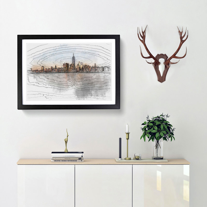 The New York Skyline in Abstract - Picture Frame Graphic Art Print, Black Framed, 27cm H x 36cm W x 2cm D