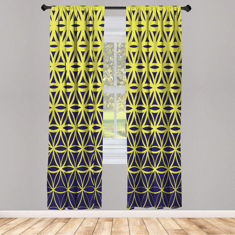 Microfiber Floral Semi-Sheer Rod Pocket Curtain Panels, 28" W x 63" L, Lime/Charcoal