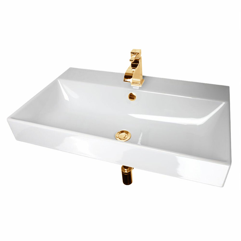 Aquasei 31.75'' L Bathroom Sink, Brushed Brass