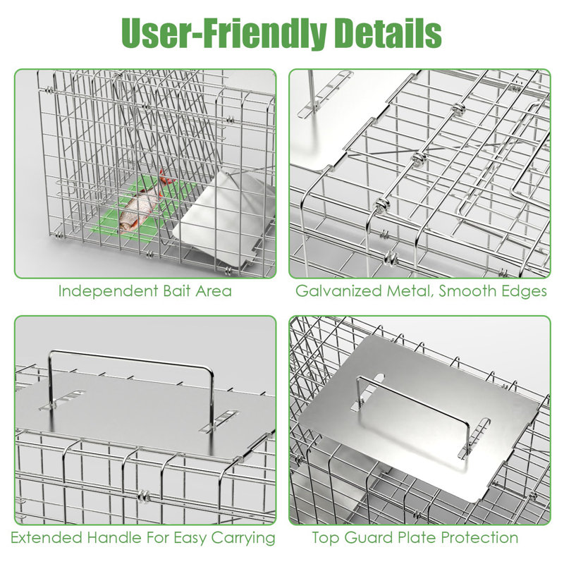 Cage à piège à animaux 31 po x 12 po x 11 po avec housse imperméable et gants