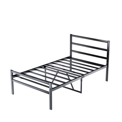 Structure de lit plateforme simple en métal avec tête de lit - Support solide, sans sommier, structure noire au repos tranquille, sommeil calme