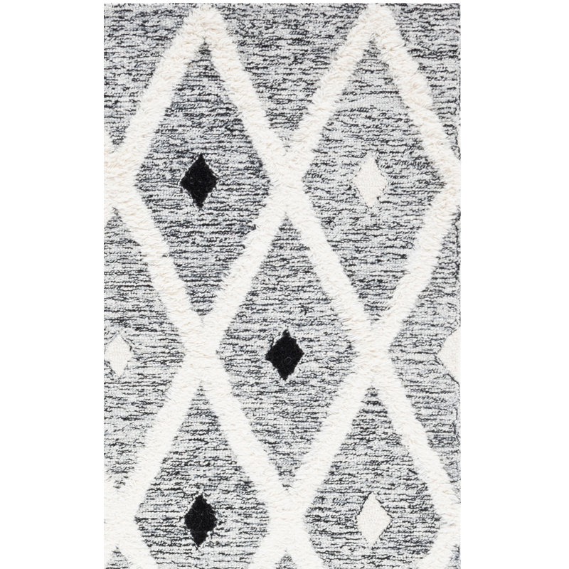 Tapis en laine / coton touffeté à la main noir / ivoire Hartnell, Rectangle 6 pi x 9 pi