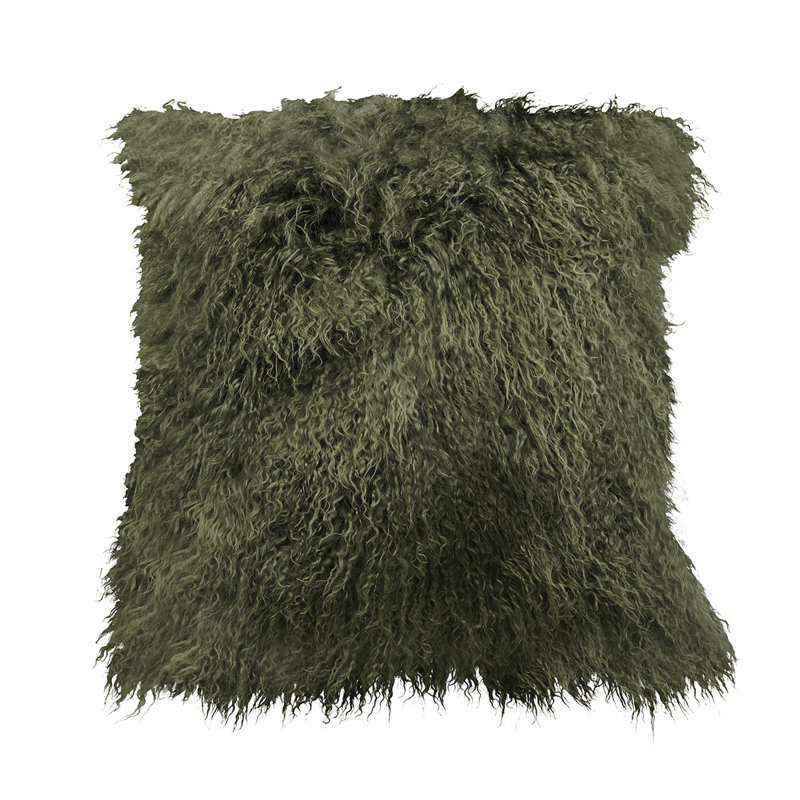 Tibetan Microsuede Throw Pillow, 20" x 20", Olive, Solid Color