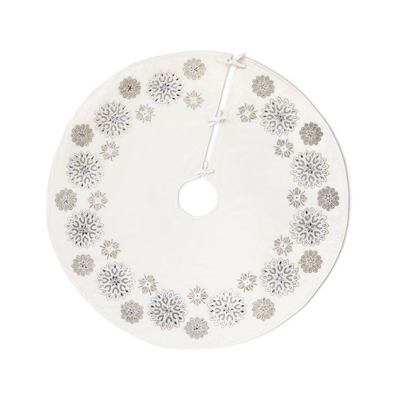 White and Silver Cotton Holiday Tree Skirt