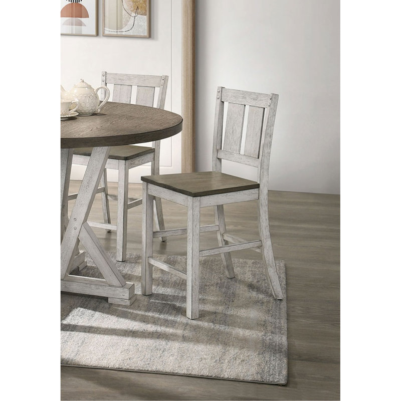 Ensemble de 2 pièces de chaises de salle à manger à hauteur de comptoir à lattes en bois massif de style campagne antique