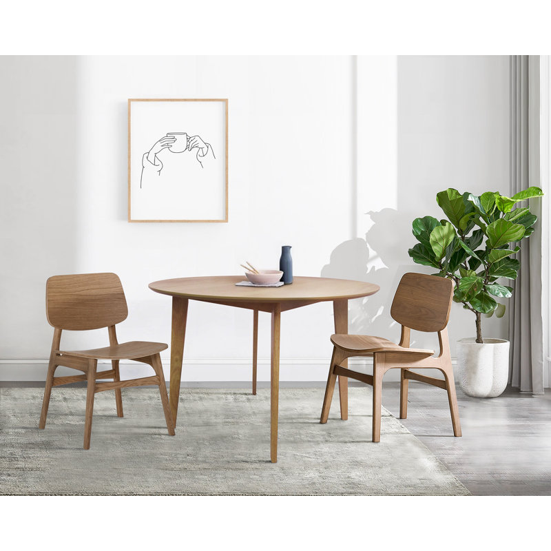 Charmain Oak Round Solid Wood Base Dining Table, Beige