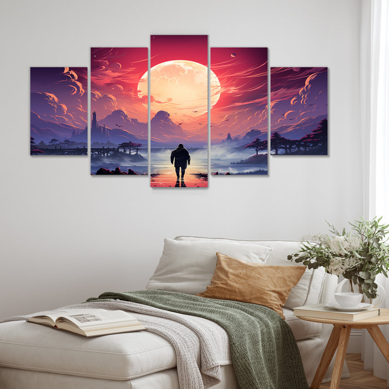 Mauve et rose, promenade au désert au coucher du soleil - art mural multipanel du désert
