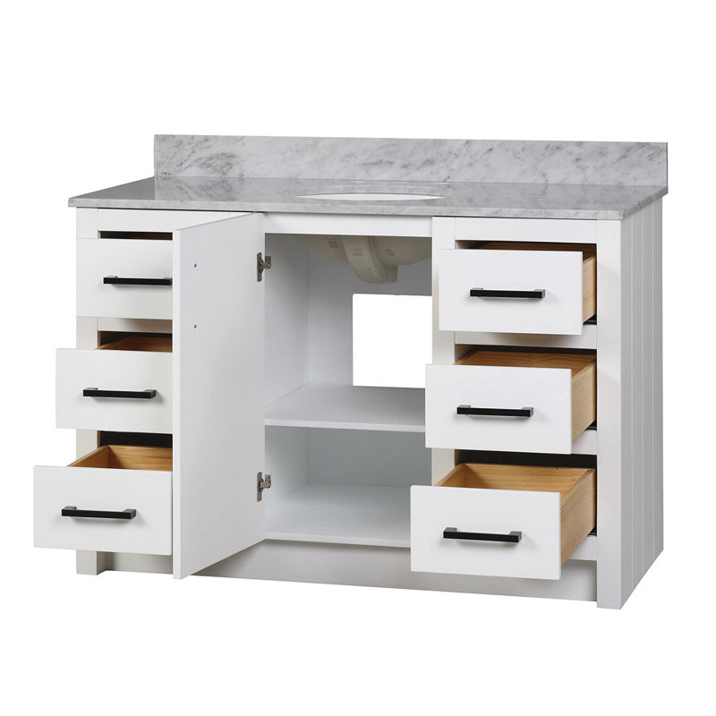 48'' Single Bathroom Vanity with Marble Top, White, Matte Black