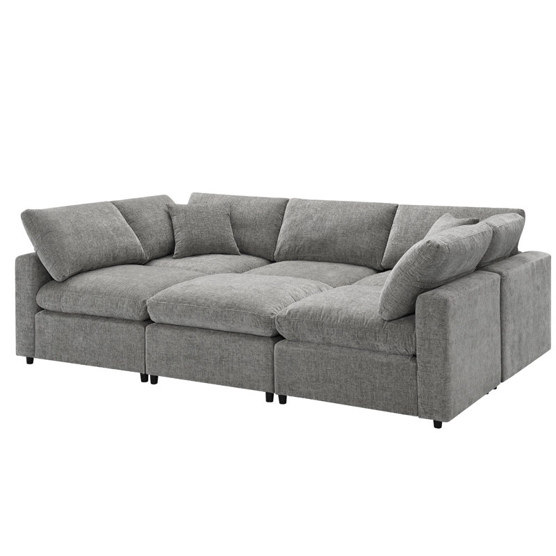 Canapé-lit en chenille, 6 places, confortable, coussin en éponge gris, Gris chenille