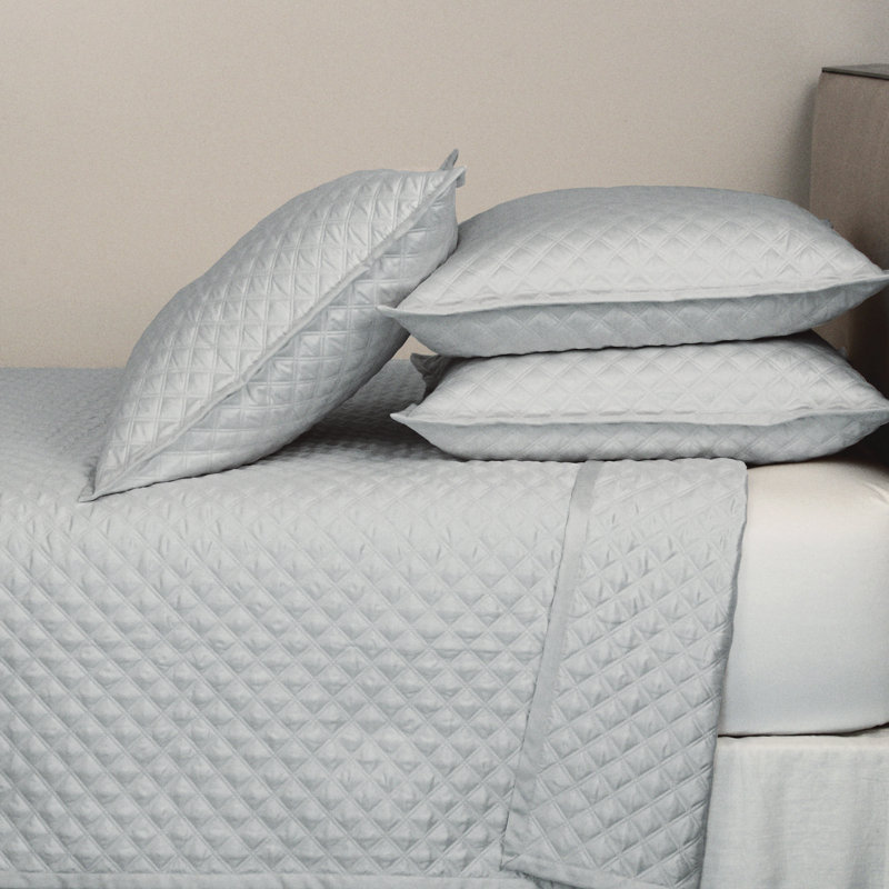 Double Diamond Modern & Contemporary Polyester Quilted Geometric Shapes Coverlet, Silver, King Coverlet + 3 Euro Shams