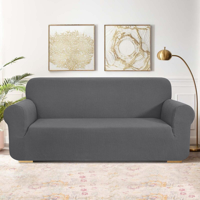 1 Piece Jacquard Spandex Stetch Box Cushion Loveseat Slipcover, Light Grey