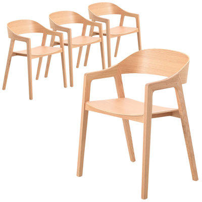 Rivo Wooden Dining Chair In Oak With Curved Open-Back Design For Modern Home, Kitchen Accent Arm Chair