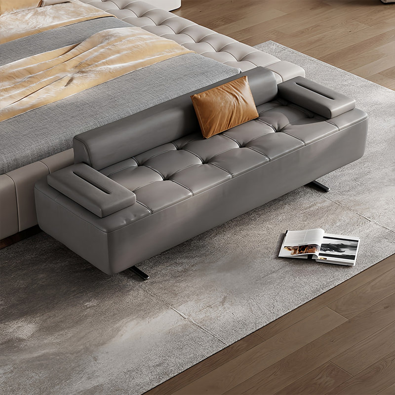 Microfiber Leather Upholstered Bench, 20.47" H x 70.86" W x 21.65" D, Light Gray