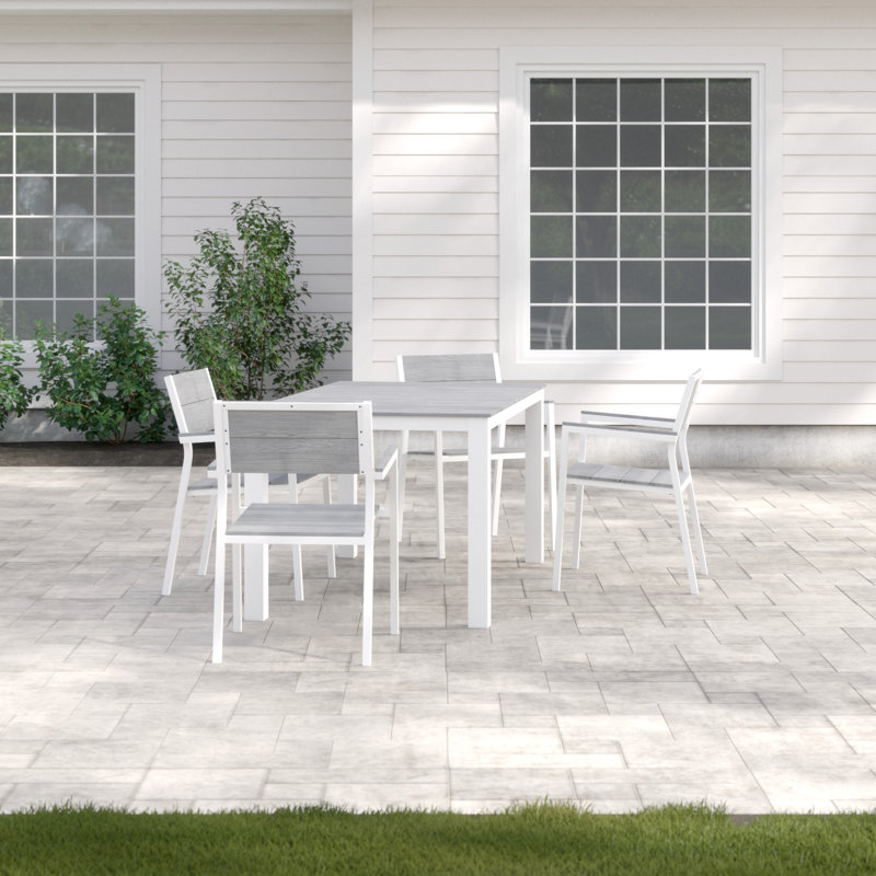 Modern Maine 5-Piece White and Light Gray Aluminum Outdoor Dining Set