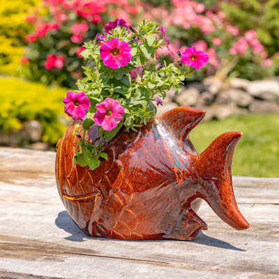 18.5in. Hand Painted Ceramic Goldfish Flower Pot - Goldie