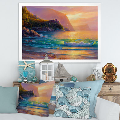 Plage romantique pendant un coucher de soleil chaud - Impression sur toile