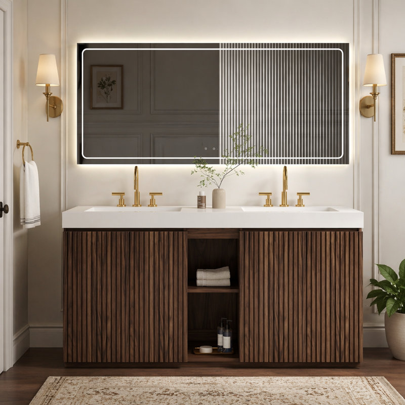 Meuble-lavabo autoportant en noyer Winston GALAN de 72 po avec salle de bain moderne en noyer Winston, Noyer brun, White