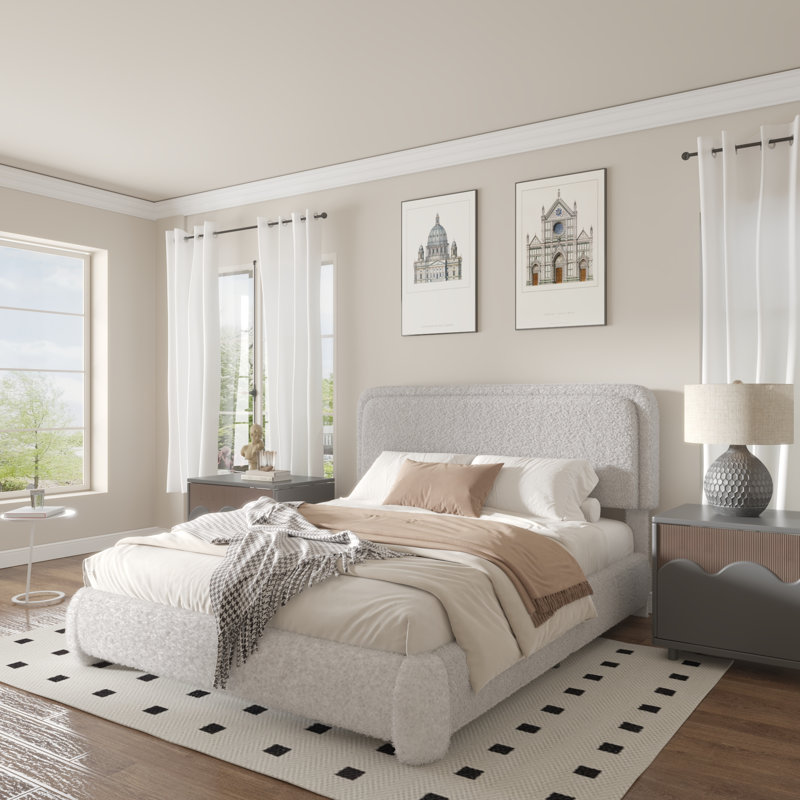 Base de lit tapissier avec tête de lit Haden, Blanc, Double