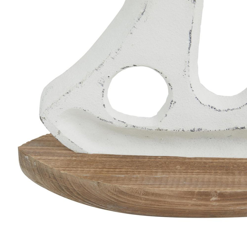 Ensemble de sculpture voilier en bois 3 pièces Phil, Blanc / brun