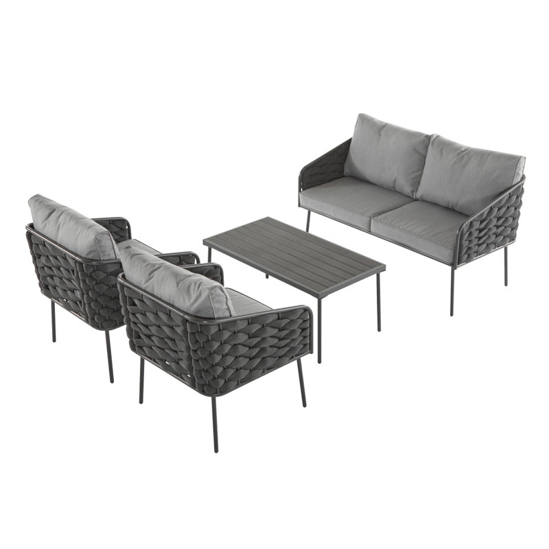 4-Pieces Outdoor Metal Patio Furniture Set, 4-Seat Patio Furniture Sofa Set With Cushion, Modern Outdoor Furniture Deep Seating For Porch, Garden, Backyard, Balcony, Grey, Outdoor Patio Sofa Outdoor Set
